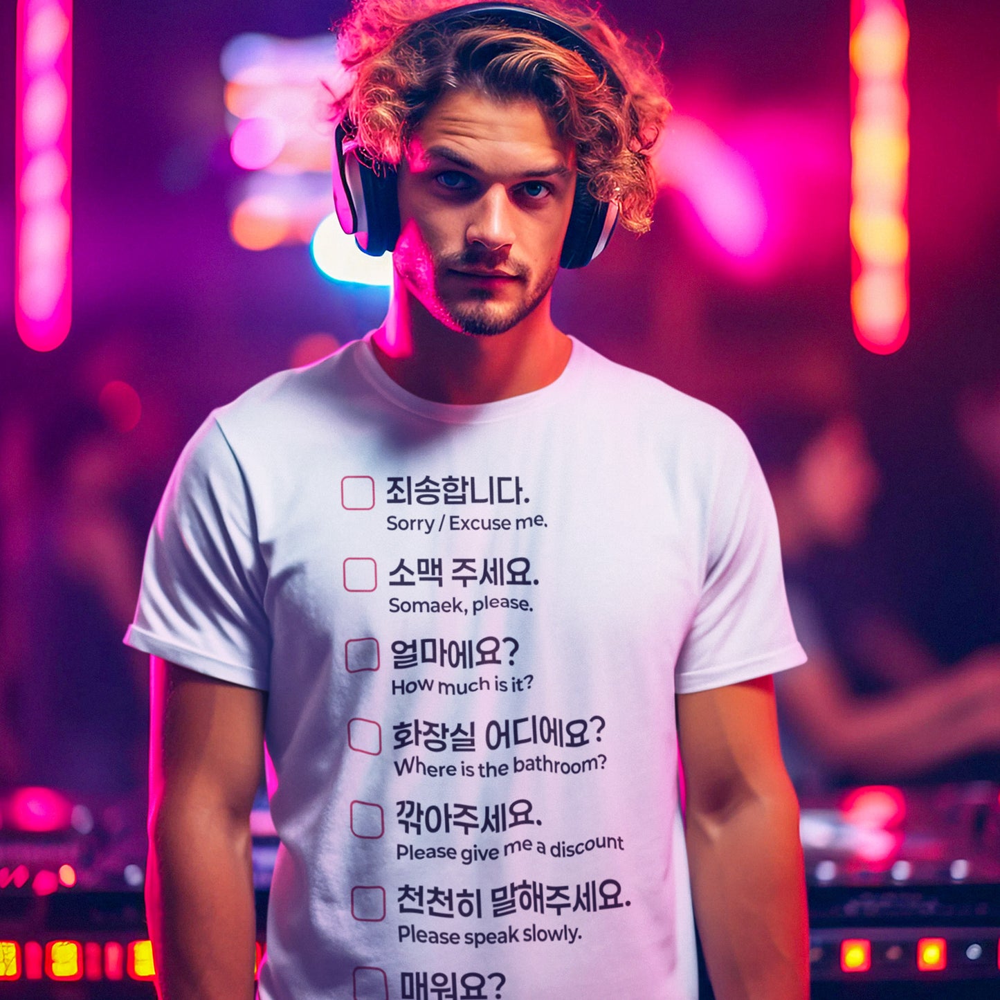 The Essential Korean Language T-shirt White. Travel to Korea with Confidence