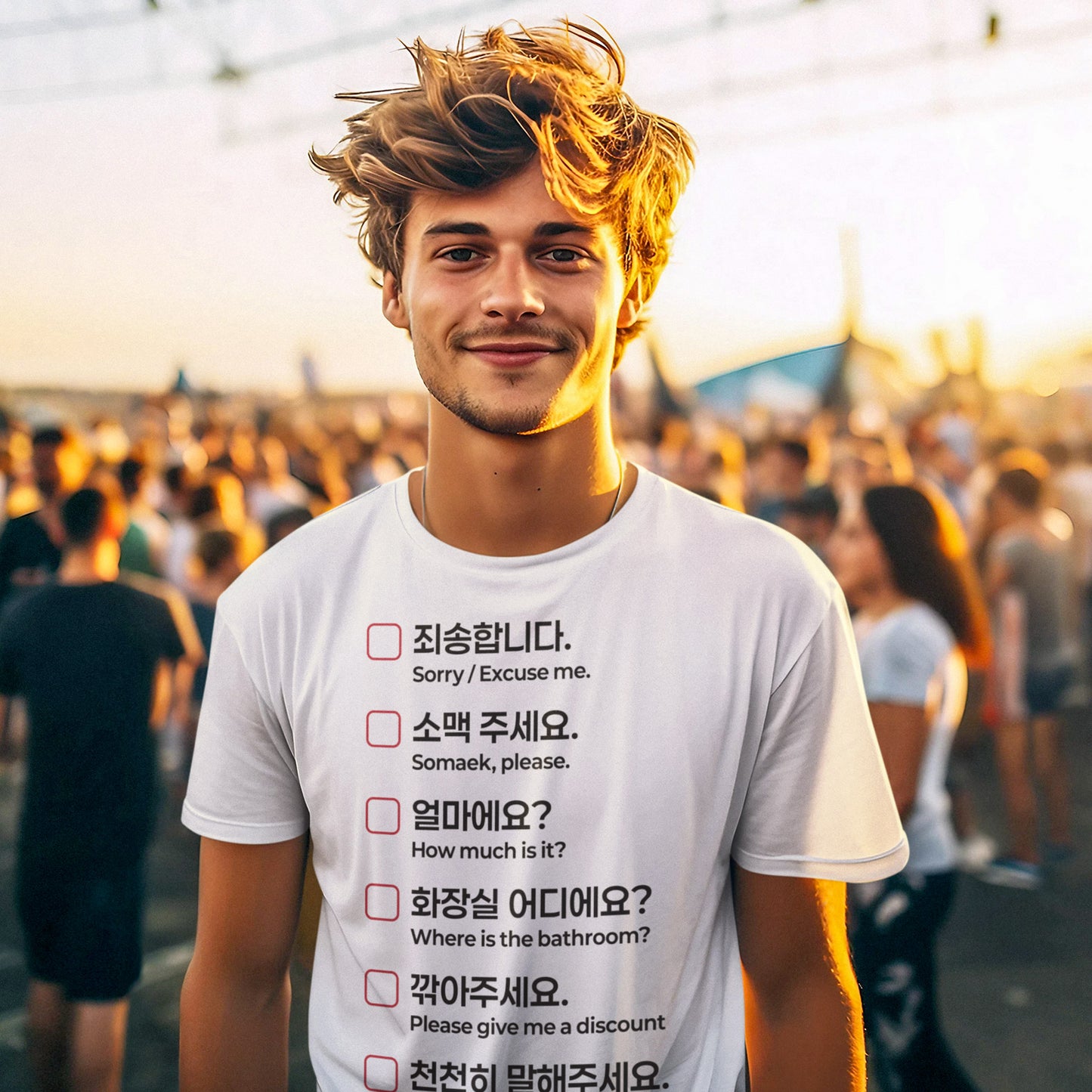 The Essential Korean Language T-shirt White. Travel to Korea with Confidence