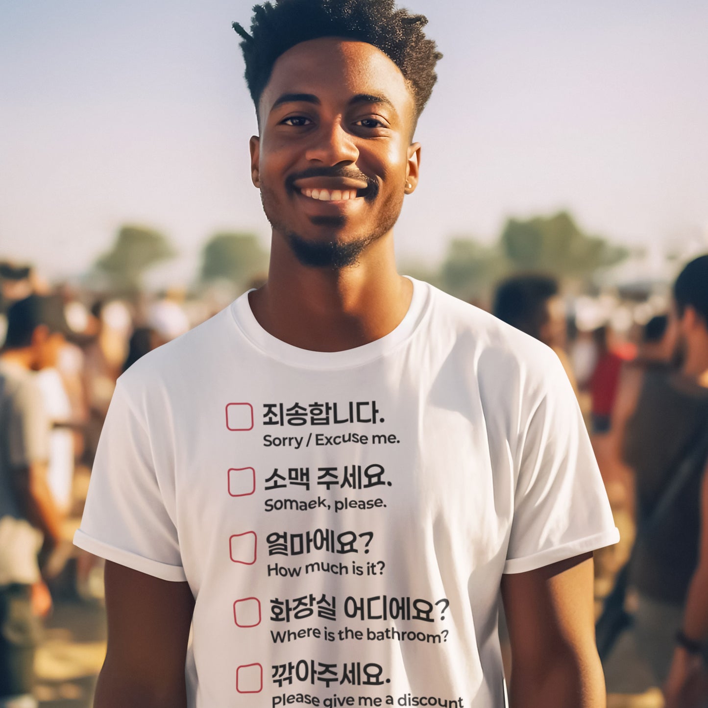 The Essential Korean Language T-shirt White. Travel to Korea with Confidence