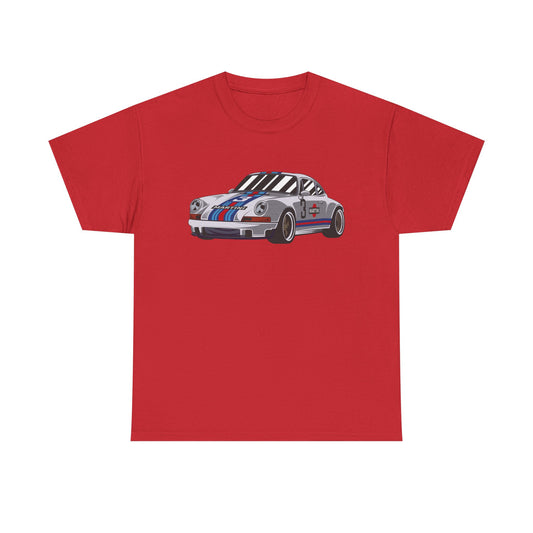 Unisex Heavy Cotton TeeVintage Martini Racing Porsche 911 T-Shirt - Unisex Gift for Car Lovers, Retro Racing Aesthetic Red