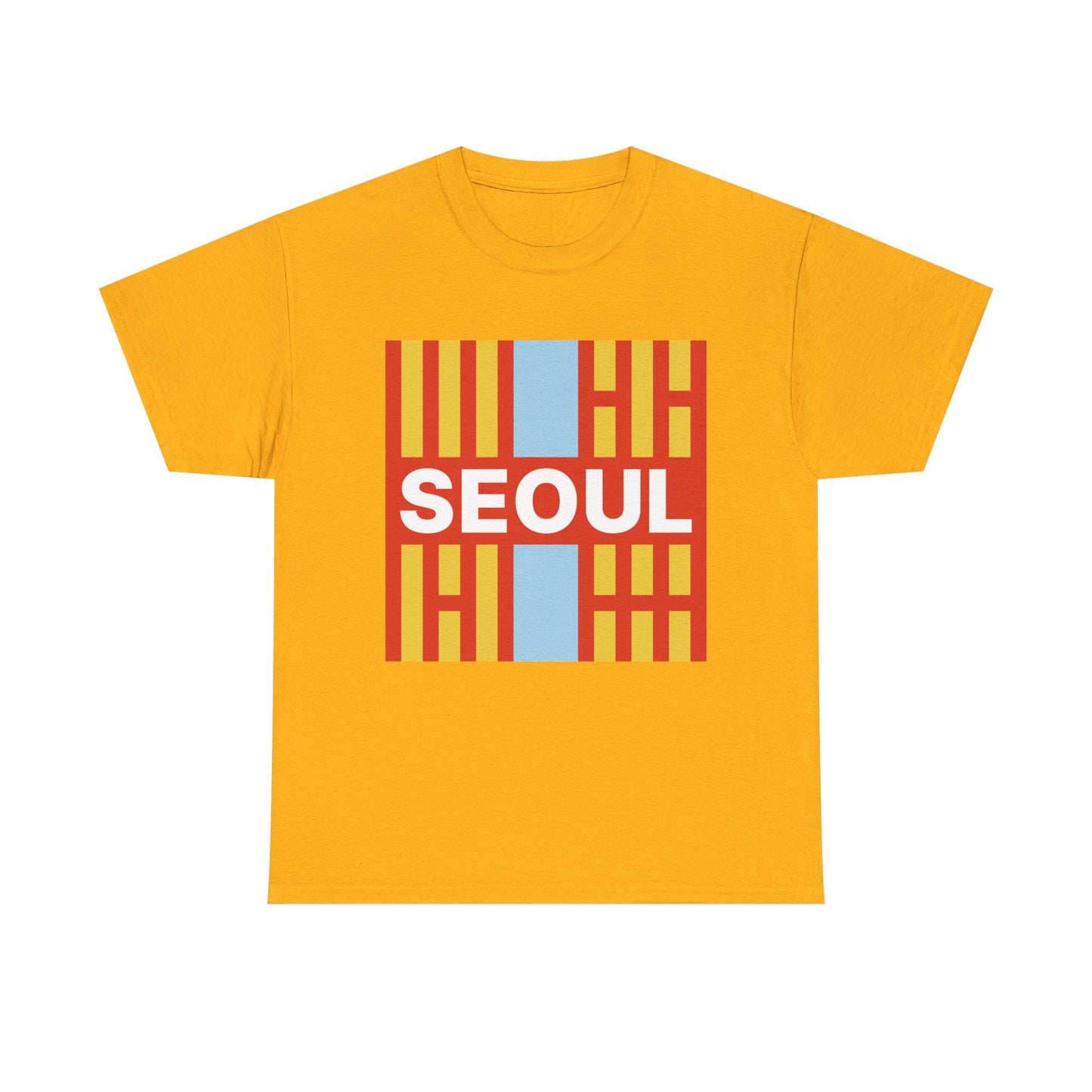 Taegeukgi Grid SEOUL Graphic Tee Unisex Geometric Streetwear T-Shirt Orange