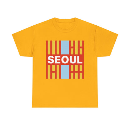 Taegeukgi Grid SEOUL Graphic Tee Unisex Geometric Streetwear T-Shirt Orange
