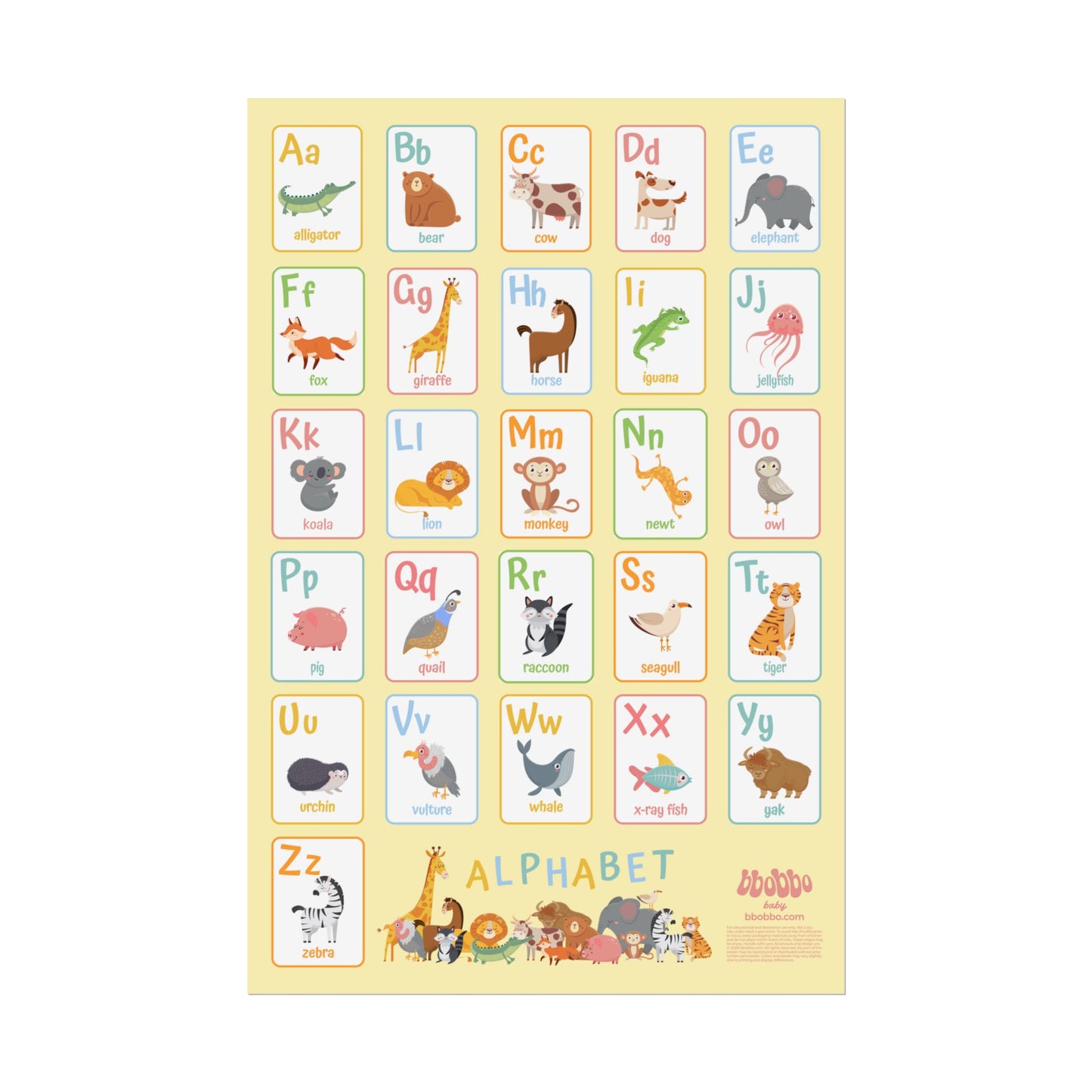 Baby Animal Alphabet Poster 24"x36" – Montessori-Inspired ABC Wall Art for Nursery & Toddler Learning