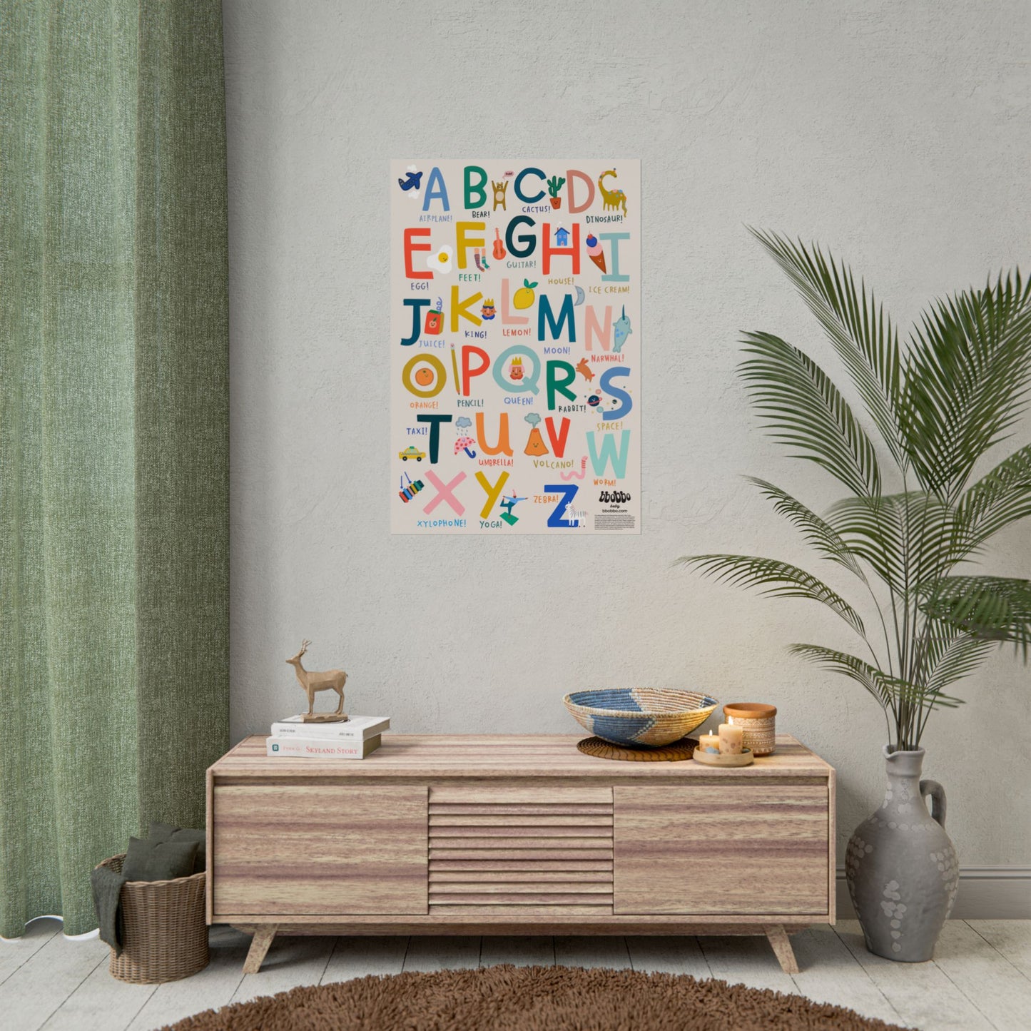 Playful Beginnings: Hand-Illustrated ABC Alphabet Poster for Nursery & Playroom