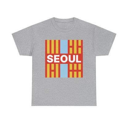 Taegeukgi Grid SEOUL Graphic Tee Unisex Geometric Streetwear T-Shirt Orange