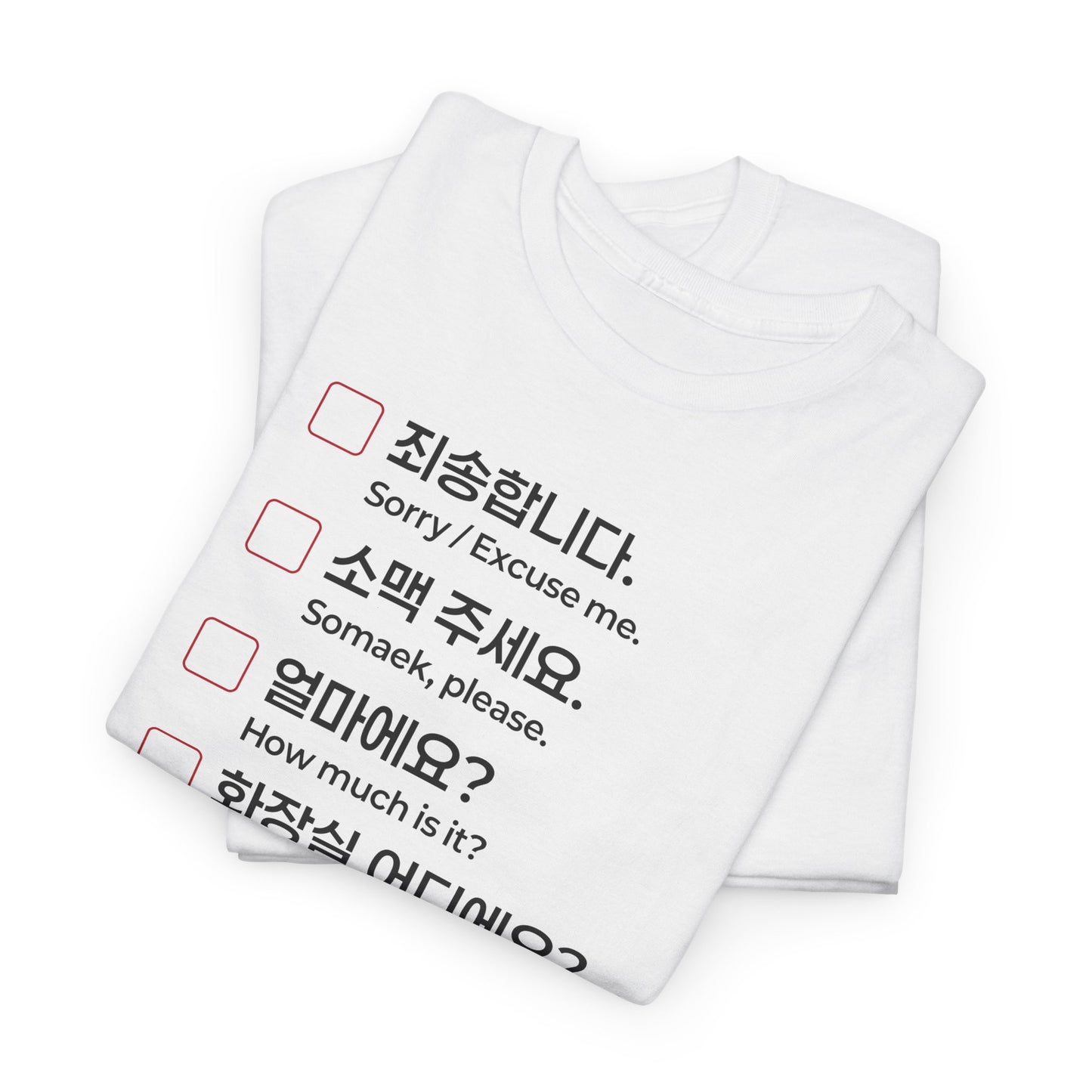 The Essential Korean Language T-shirt White. Travel to Korea with Confidence