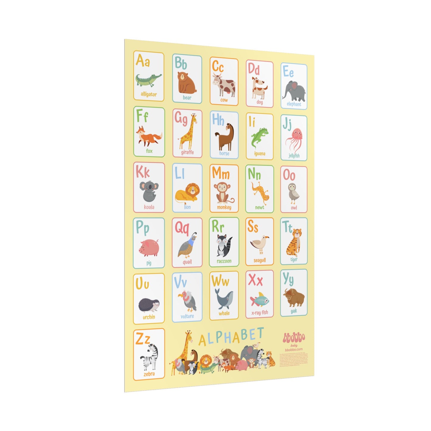 Baby Animal Alphabet Poster 24"x36" – Montessori-Inspired ABC Wall Art for Nursery & Toddler Learning