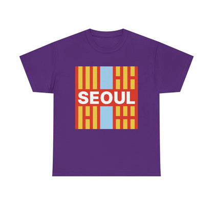 Taegeukgi Grid SEOUL Graphic Tee Unisex Geometric Streetwear T-Shirt Orange