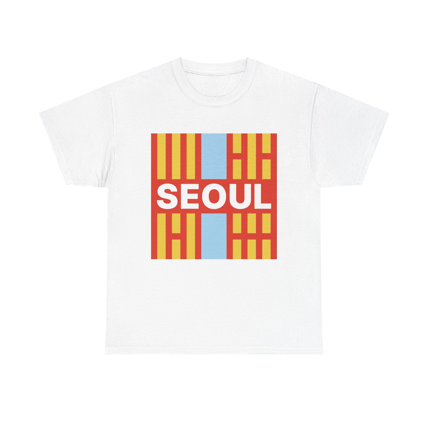 Taegeukgi Grid SEOUL Graphic Tee Unisex Geometric Streetwear T-Shirt Orange