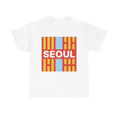 Taegeukgi Grid SEOUL Graphic Tee Unisex Geometric Streetwear T-Shirt Orange