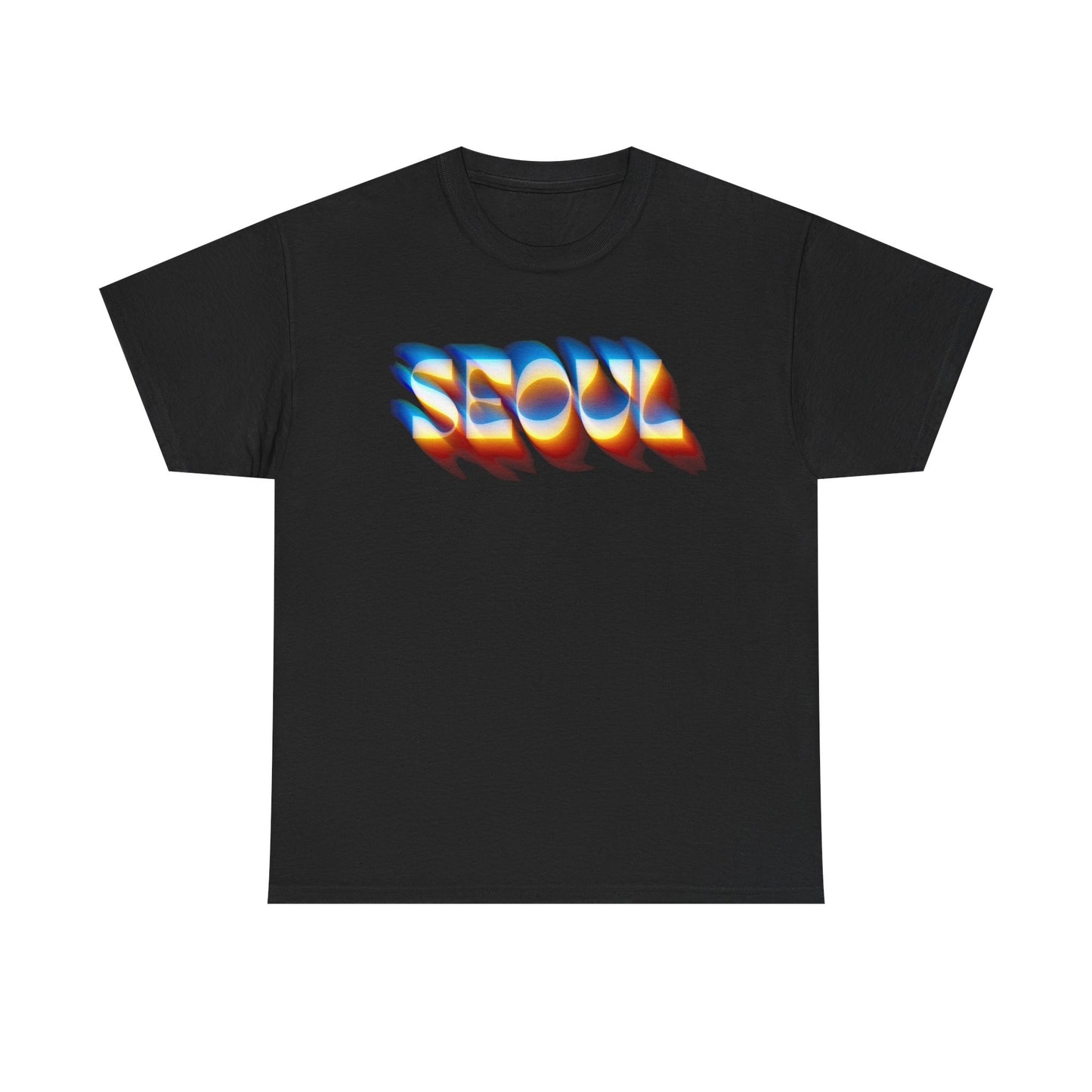 Psychedelic SEOUL Glitch Tee – Unisex Cyberpunk Black Streetwear T-Shirt