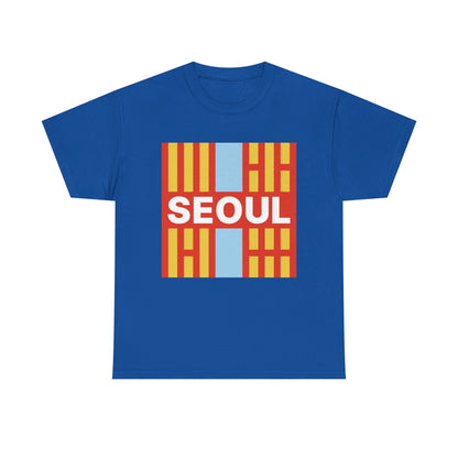 Taegeukgi Grid SEOUL Graphic Tee Unisex Geometric Streetwear T-Shirt Orange