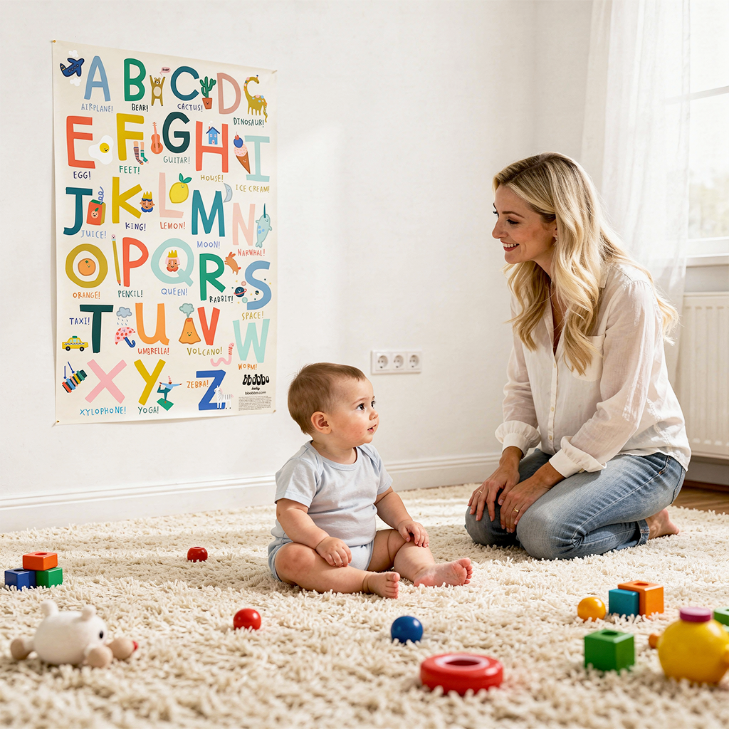 Playful Beginnings: Hand-Illustrated ABC Alphabet Poster for Nursery & Playroom