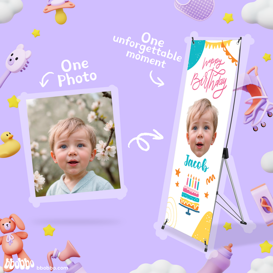 Make Your Baby the Star of Their Birthday. Custom Standing Banner + Stand Included + Free Shipping - BB01