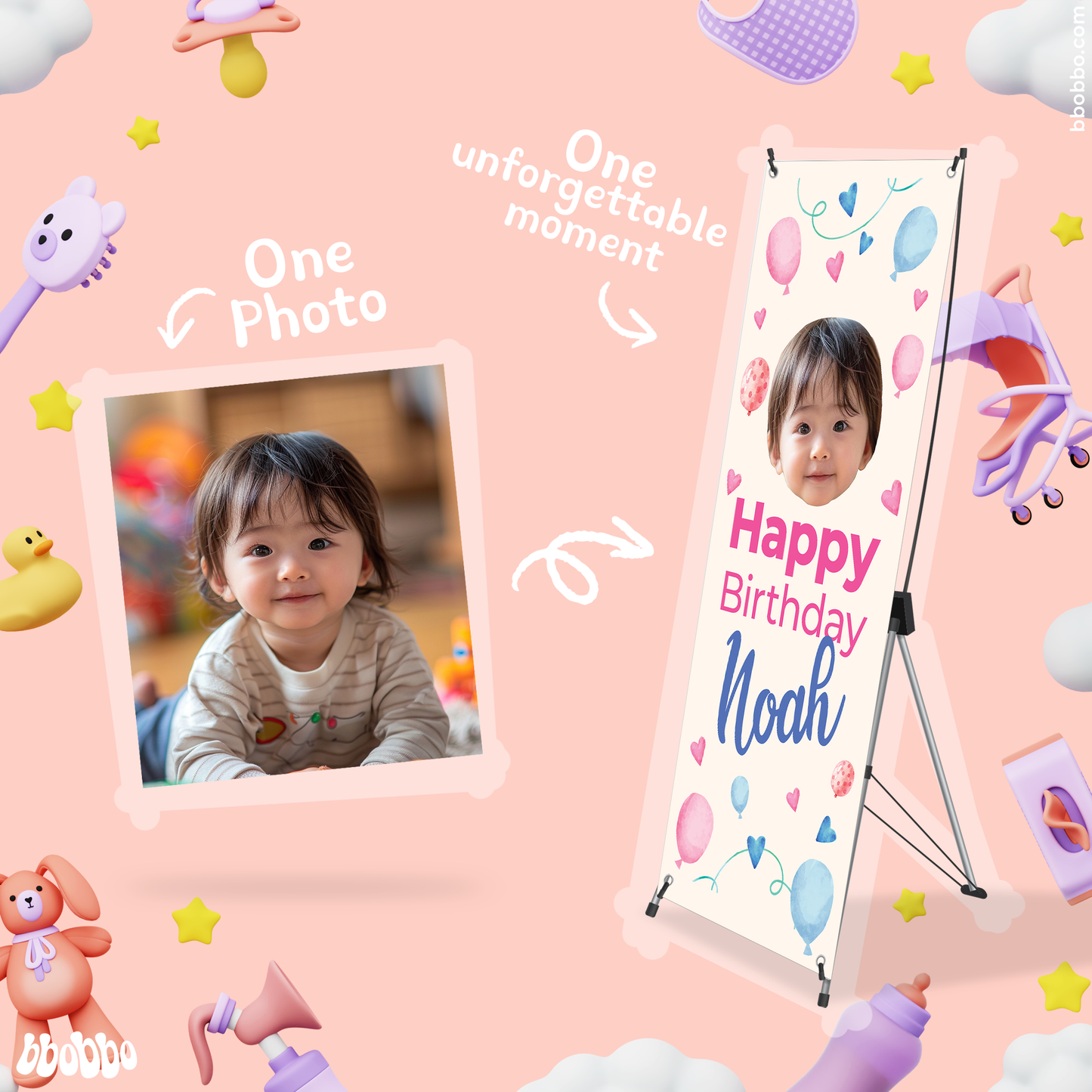 Make Your Baby the Star of Their Birthday. Custom Standing Banner + Stand Included + Free Shipping - BB02