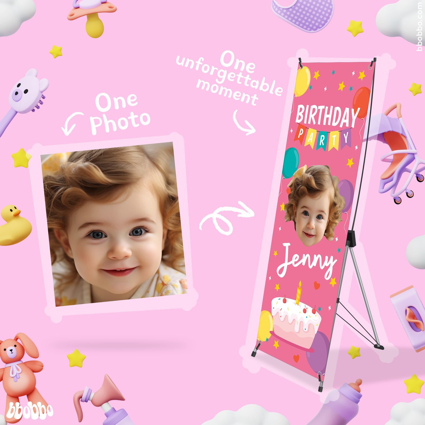 Make Your Baby the Star of Their Birthday. Custom Standing Banner + Stand Included + Free Shipping - BB03