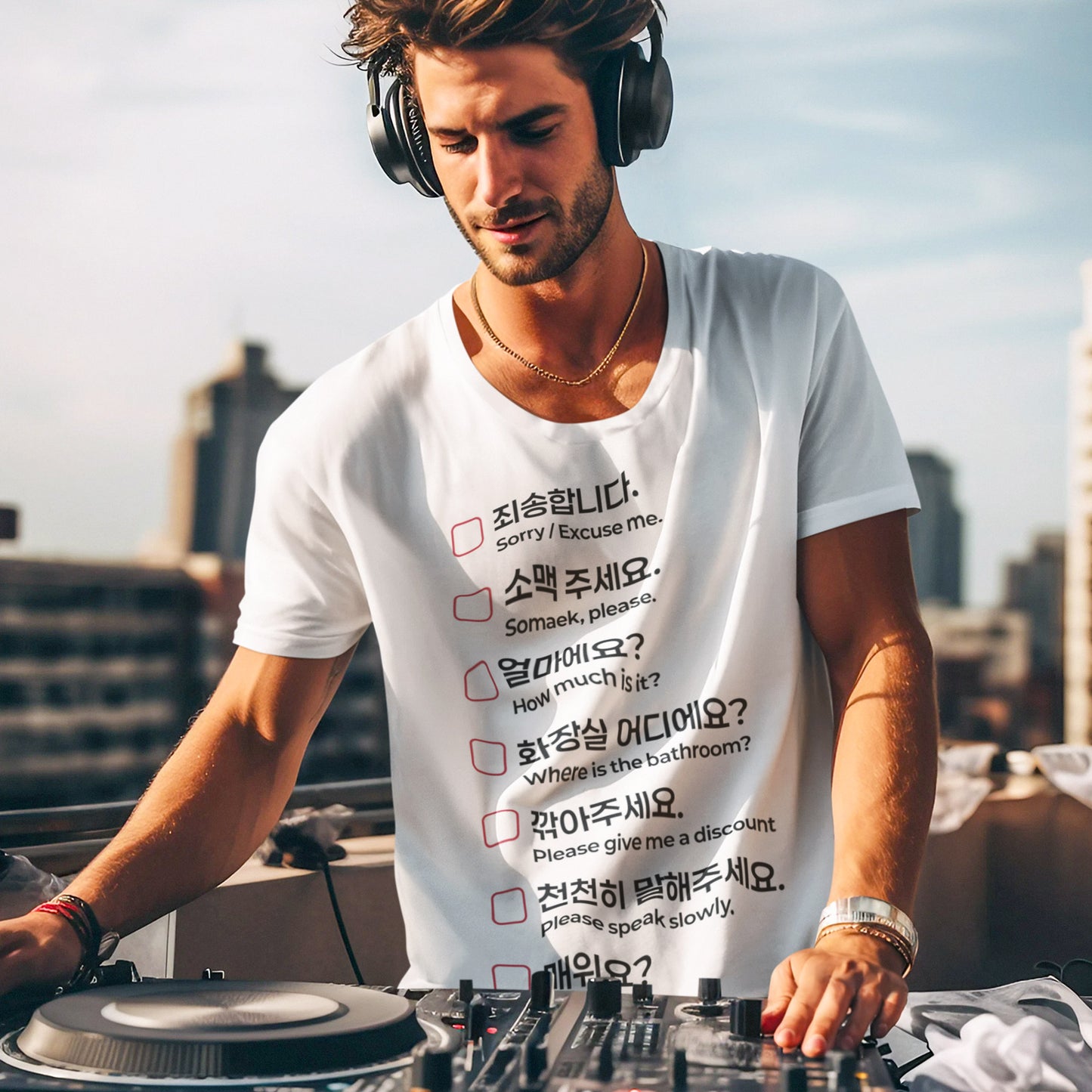 The Essential Korean Language T-shirt White. Travel to Korea with Confidence