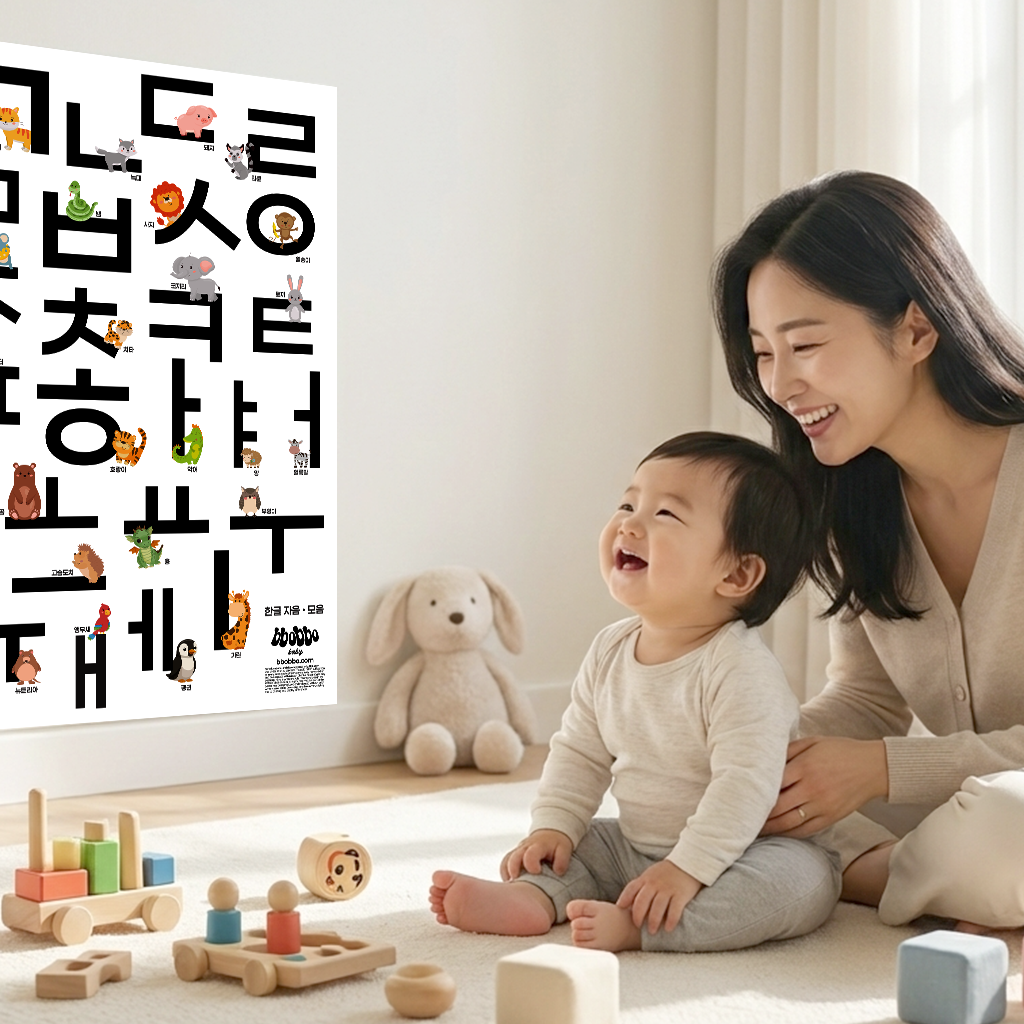 My First Animal Hangul Poster Korean Alphabet Wall Art for Kids 우리 아기 첫 한글 동물 포스터 24"x36"