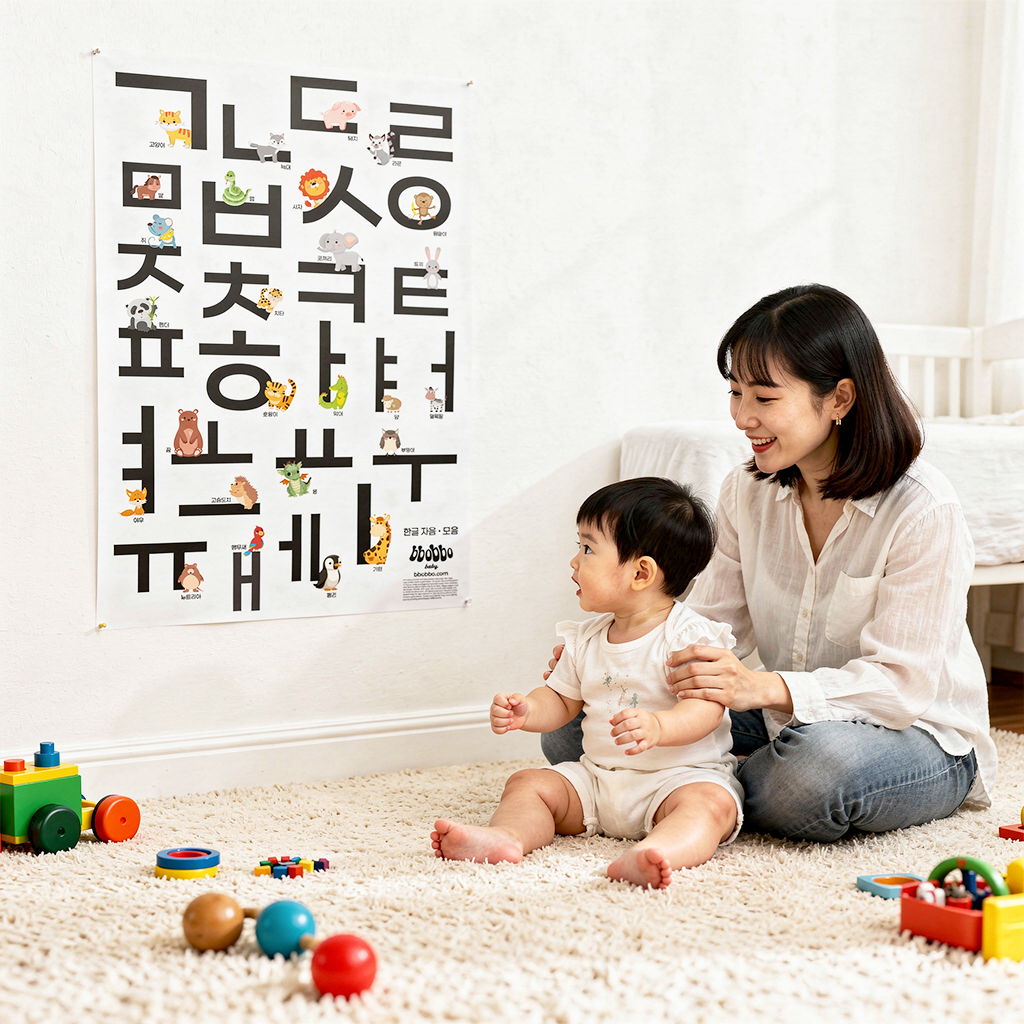 My First Animal Hangul Poster Korean Alphabet Wall Art for Kids 우리 아기 첫 한글 동물 포스터 24"x36"