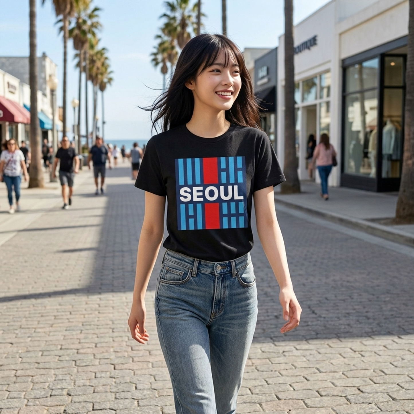 Taegeukgi Grid SEOUL Graphic Tee Unisex Geometric Streetwear T-Shirt