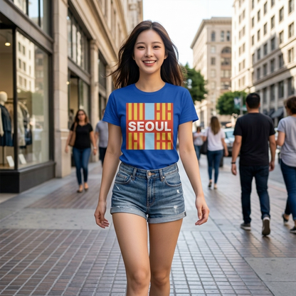 Taegeukgi Grid SEOUL Graphic Tee Unisex Geometric Streetwear T-Shirt Orange
