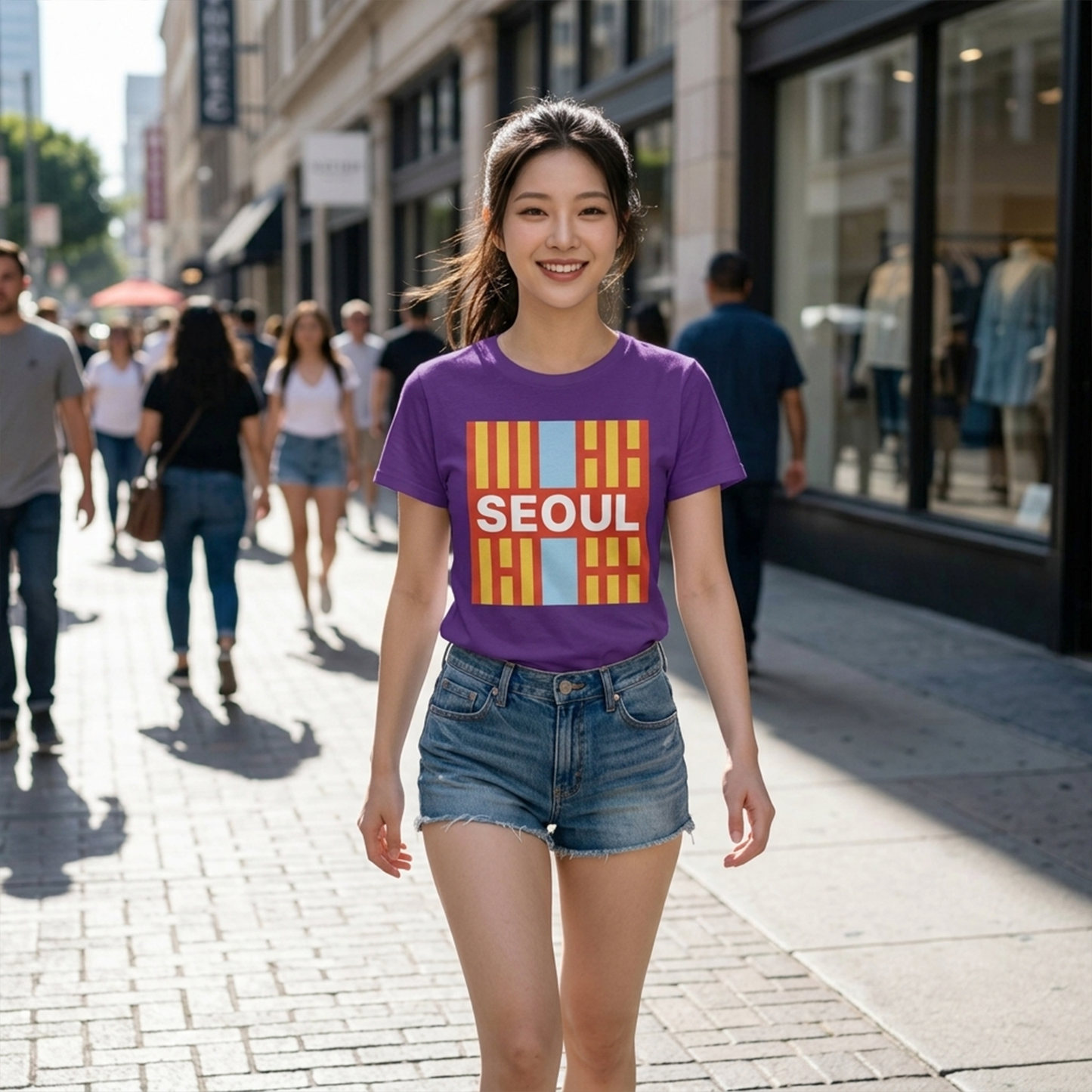 Taegeukgi Grid SEOUL Graphic Tee Unisex Geometric Streetwear T-Shirt Orange