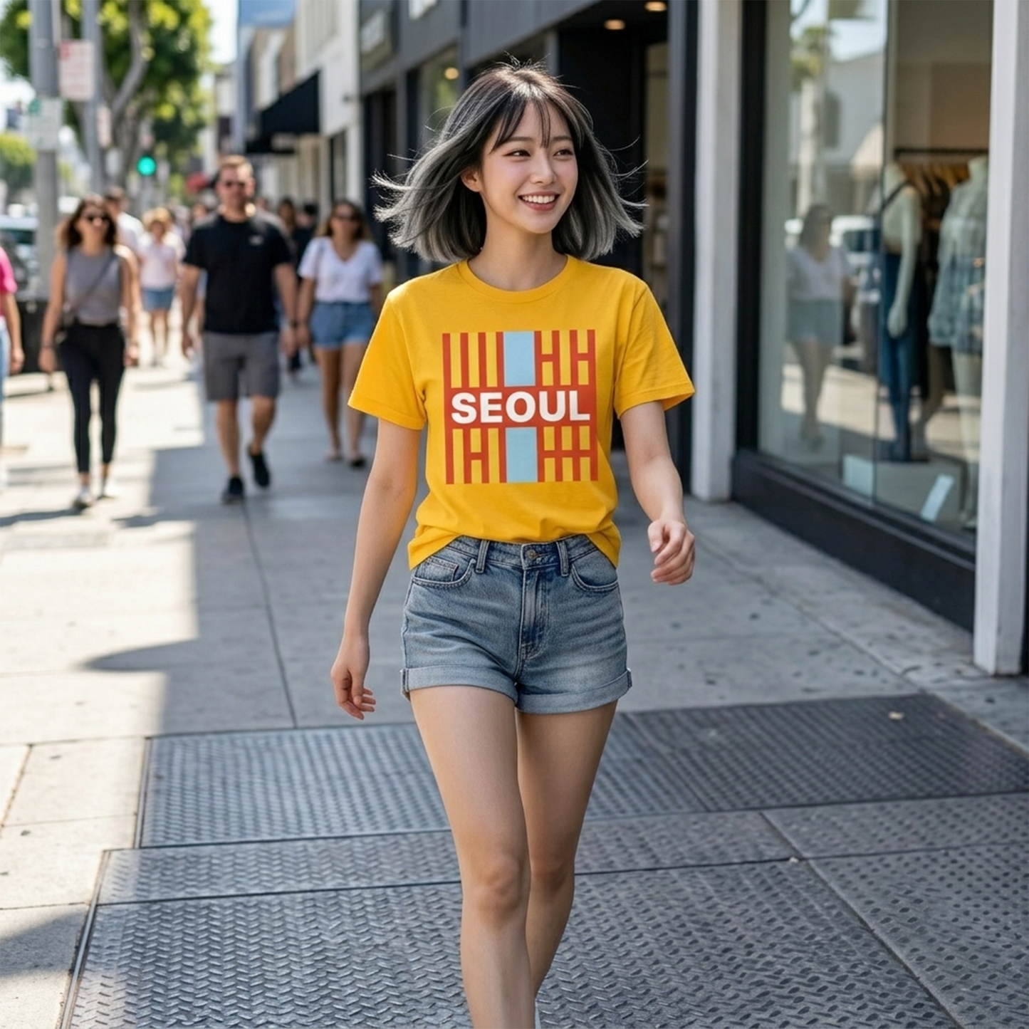 Taegeukgi Grid SEOUL Graphic Tee Unisex Geometric Streetwear T-Shirt Orange