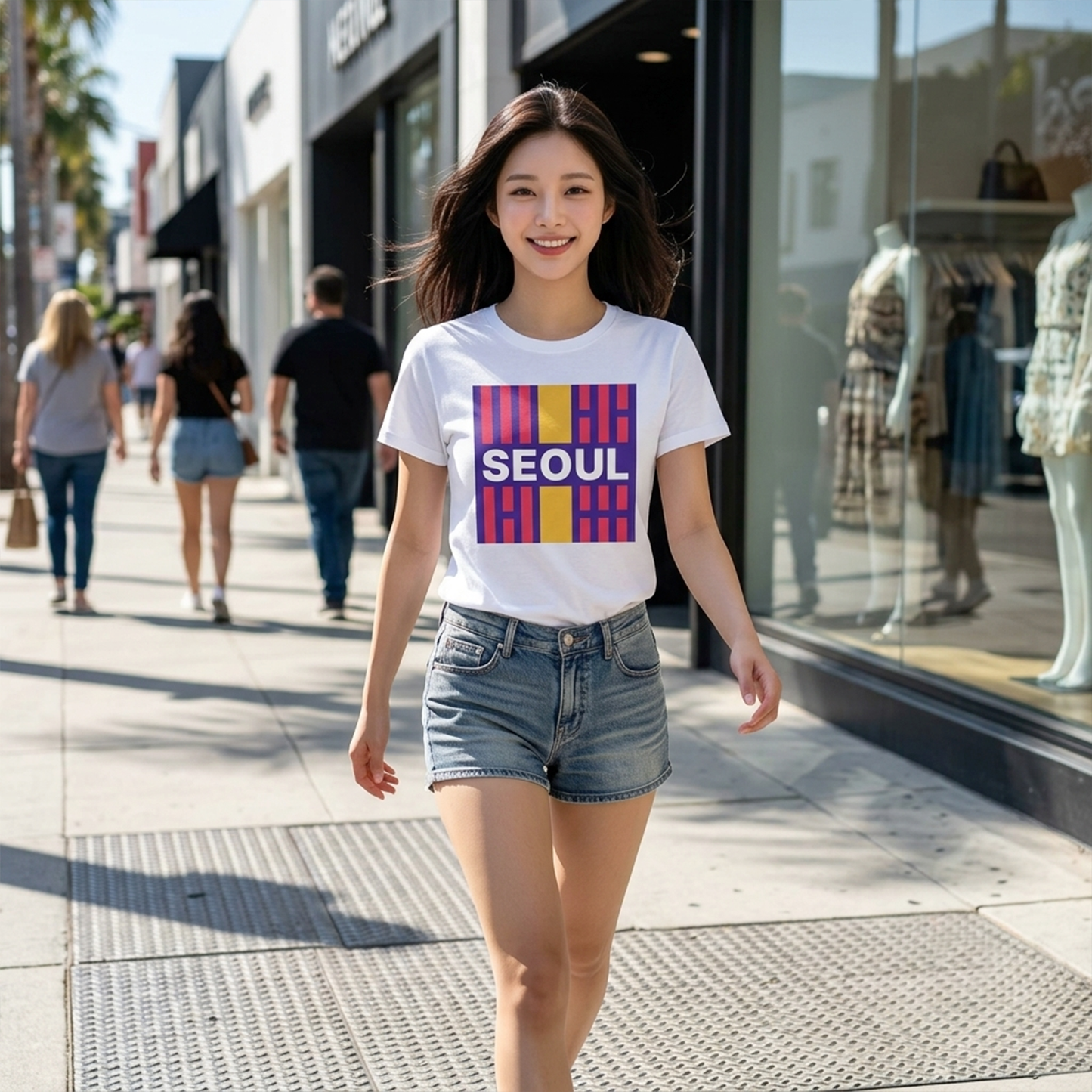 Taegeukgi Grid SEOUL Graphic Tee Unisex Geometric Streetwear T-Shirt Model-C