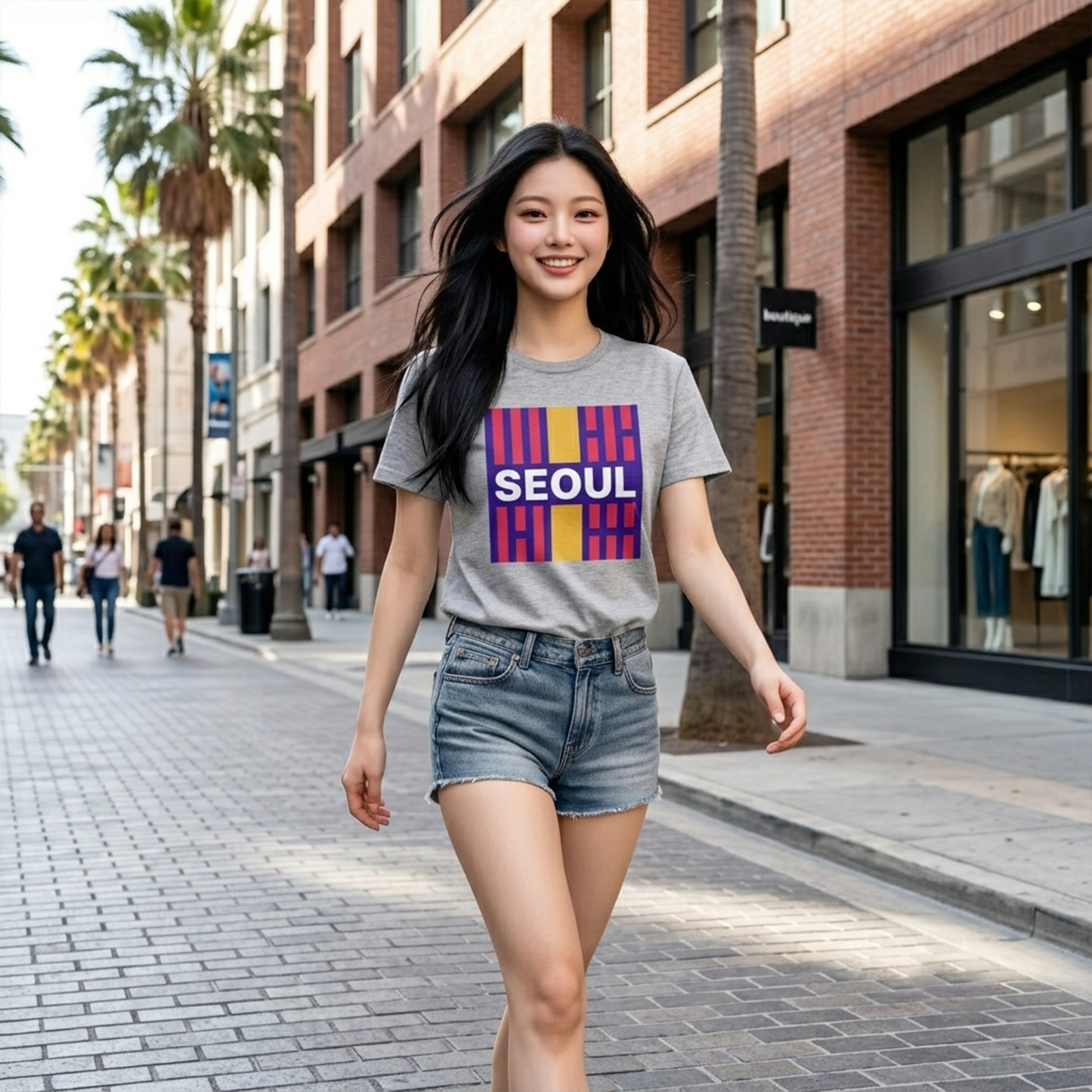 Taegeukgi Grid SEOUL Graphic Tee Unisex Geometric Streetwear T-Shirt Model-C
