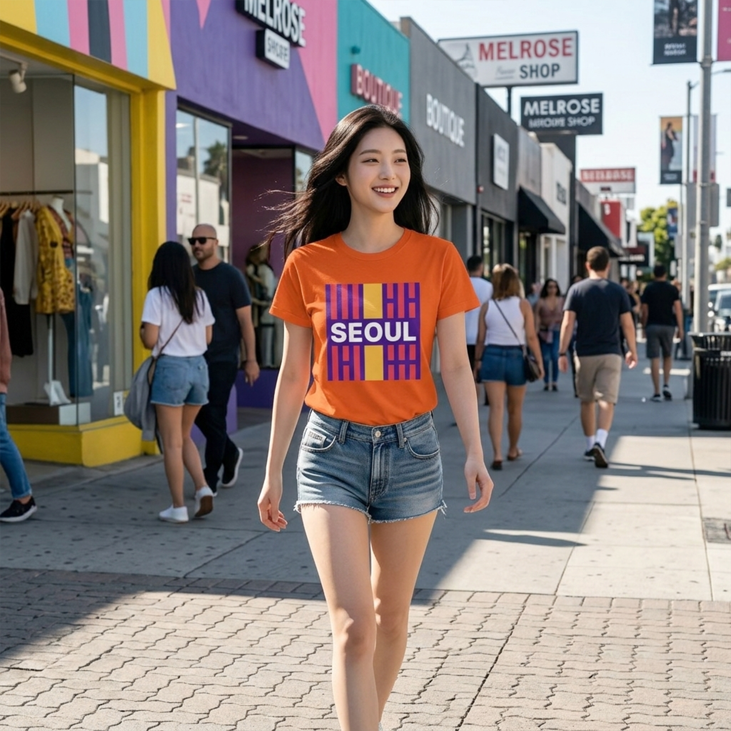 Taegeukgi Grid SEOUL Graphic Tee Unisex Geometric Streetwear T-Shirt Model-C