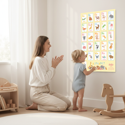Baby Animal Alphabet Poster 24"x36" – Montessori-Inspired ABC Wall Art for Nursery & Toddler Learning