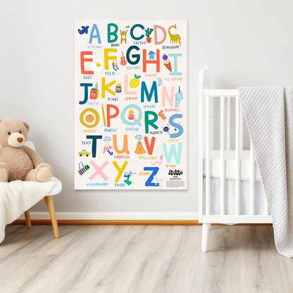 Playful Beginnings: Hand-Illustrated ABC Alphabet Poster for Nursery & Playroom