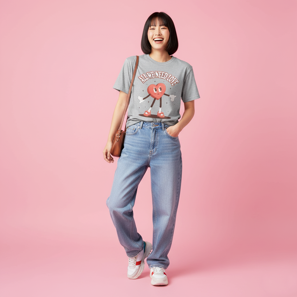 Miss Heart 'All We Need Is Love' Unisex Graphic Tee Gray