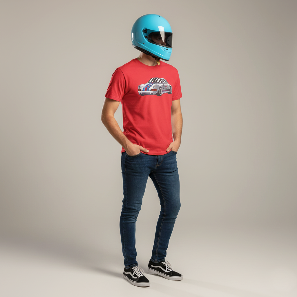 Unisex Heavy Cotton TeeVintage Martini Racing Porsche 911 T-Shirt - Unisex Gift for Car Lovers, Retro Racing Aesthetic Red