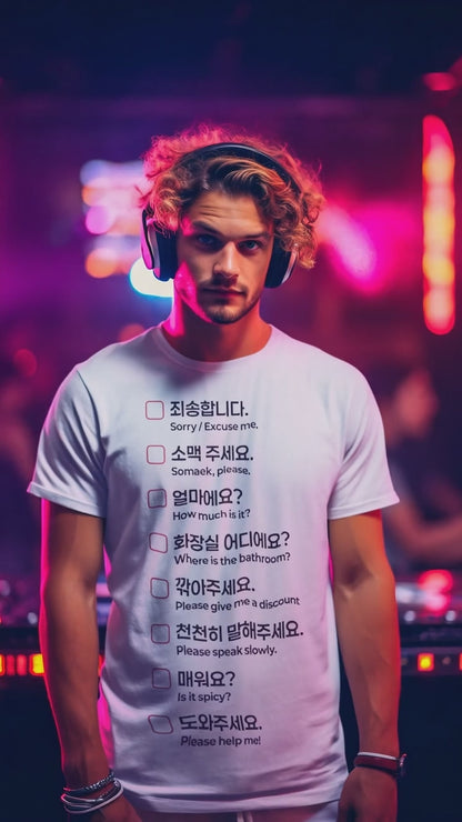 The Essential Korean Language T-shirt White. Travel to Korea with Confidence