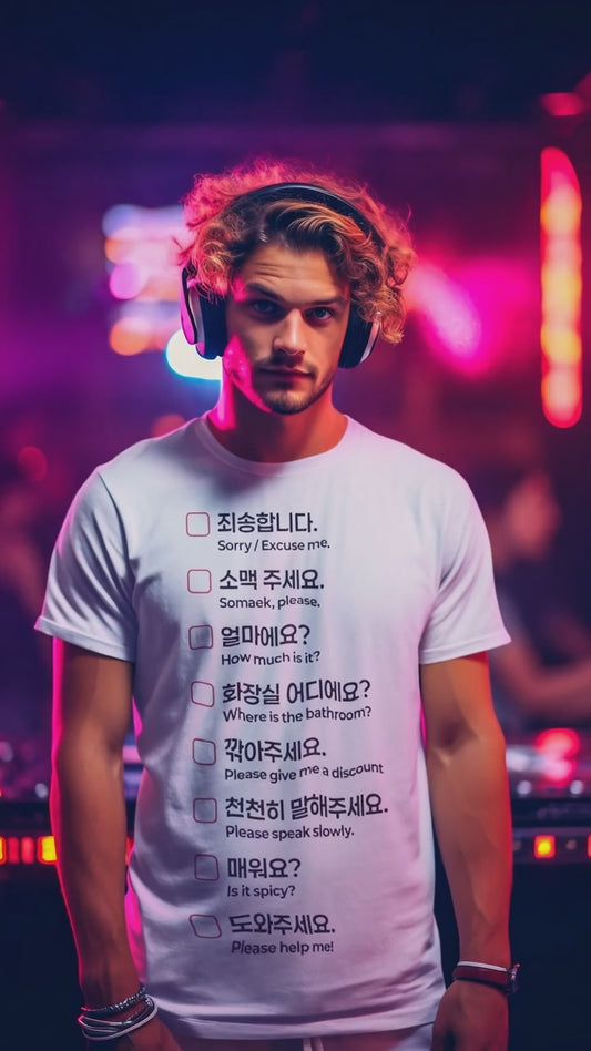The Essential Korean Language T-shirt White. Travel to Korea with Confidence